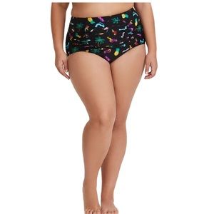 Torrid black & Neon lights ruched swim bottom 0X
